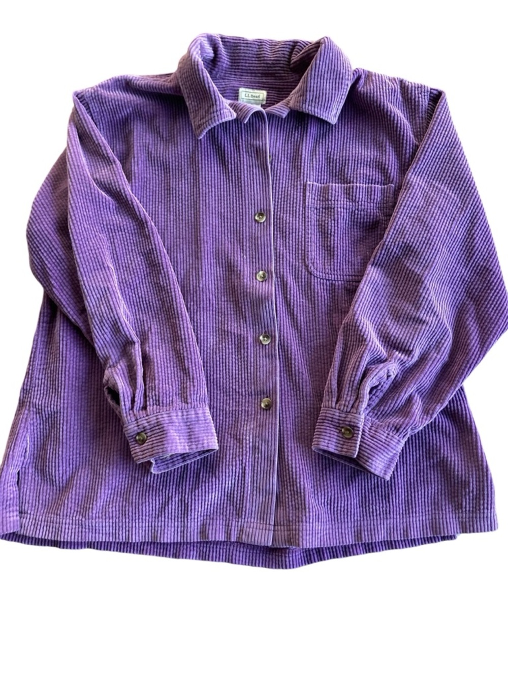 L.L. Bean 100% Cotton Purple Corduroy Button-Down Shirt